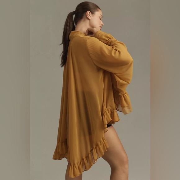 Let Me Be Sheer Tie-Neck Ruffle Blouse - Gold - New with Tags - Picture 7 of 7